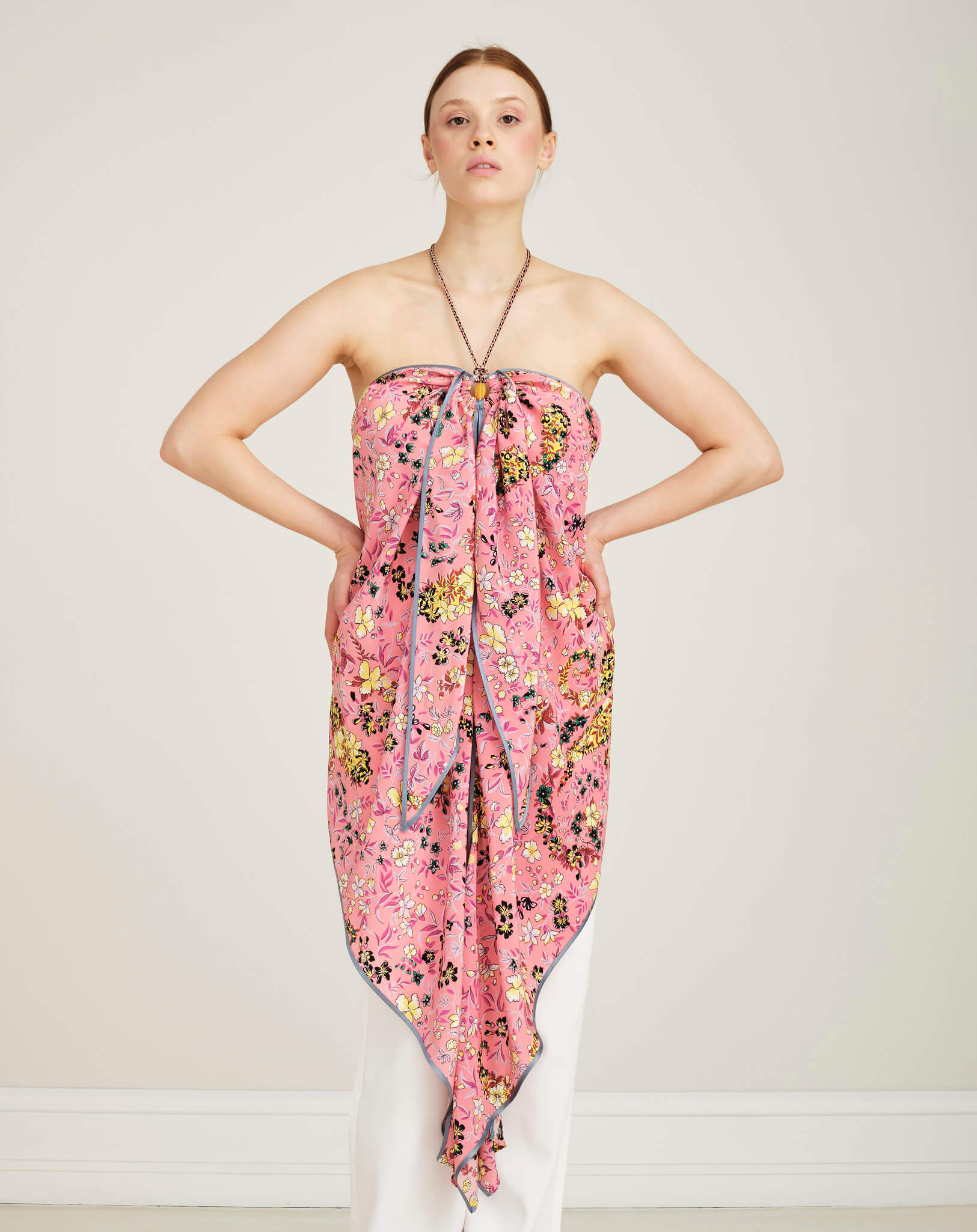 Etro - Pink Floral Printed Halterneck Silk Blend Blousse L-XL